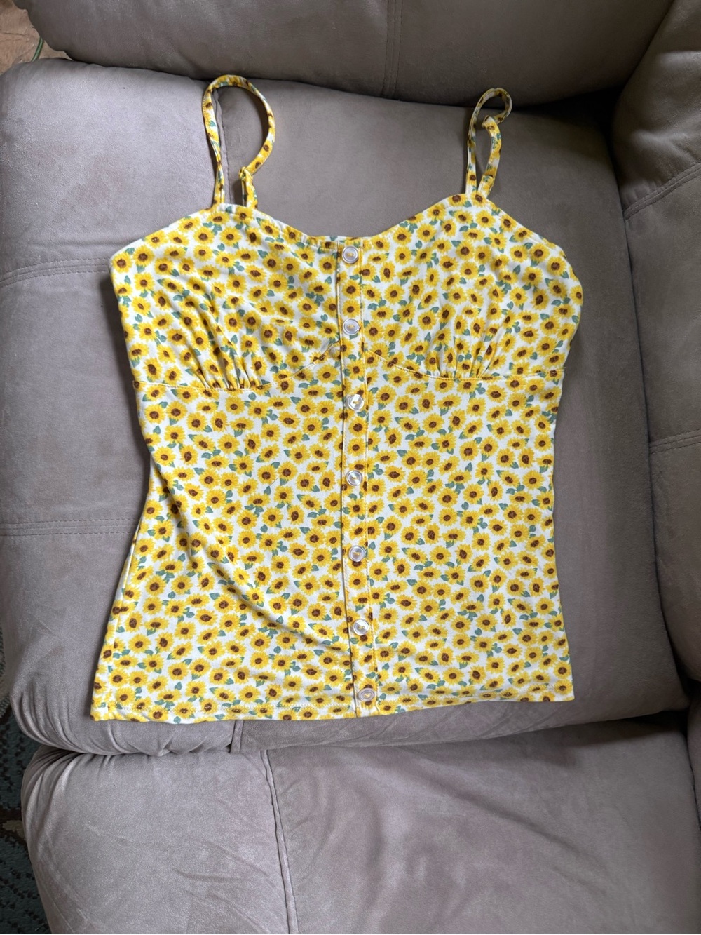 No Boundaries Yellow Sunflower Button-Front Cami